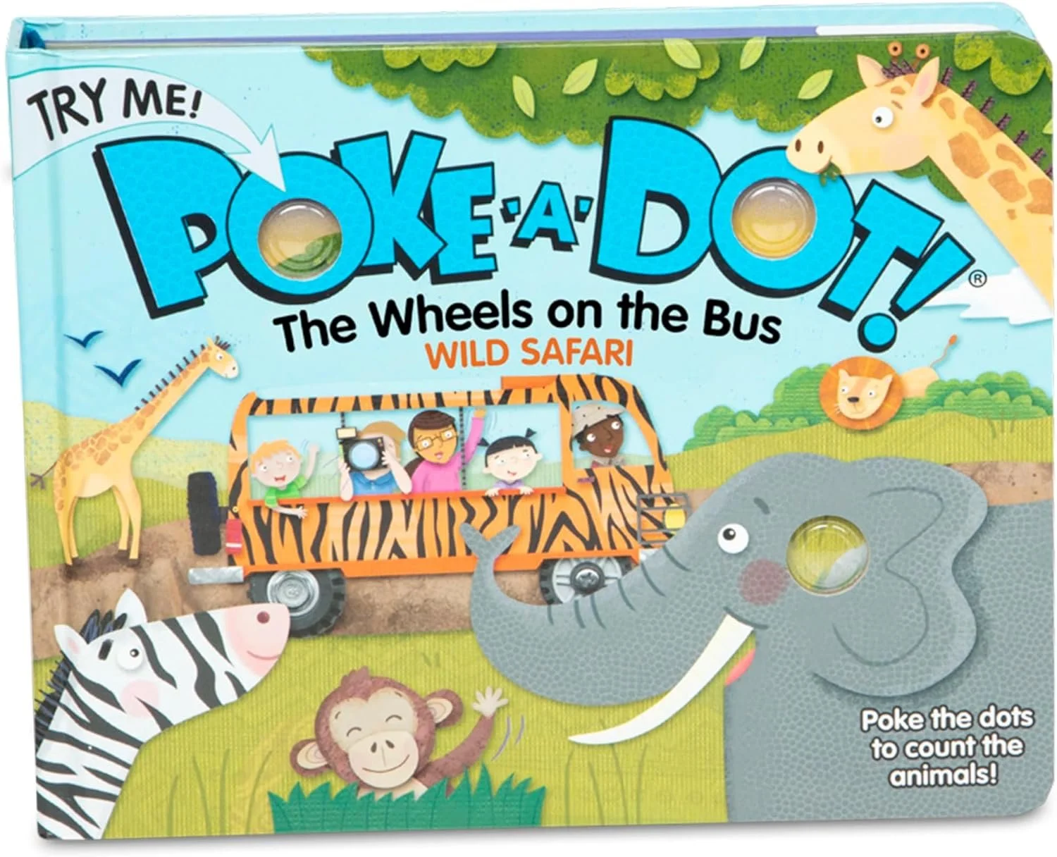 Poke-A-Dot: Wheels on the Bus Book -
Click the image to view on Amazon.

This interactive board book invites children to press and “pop” buttons on every page while singing along to the familiar song. The hands-on format supports early language devel