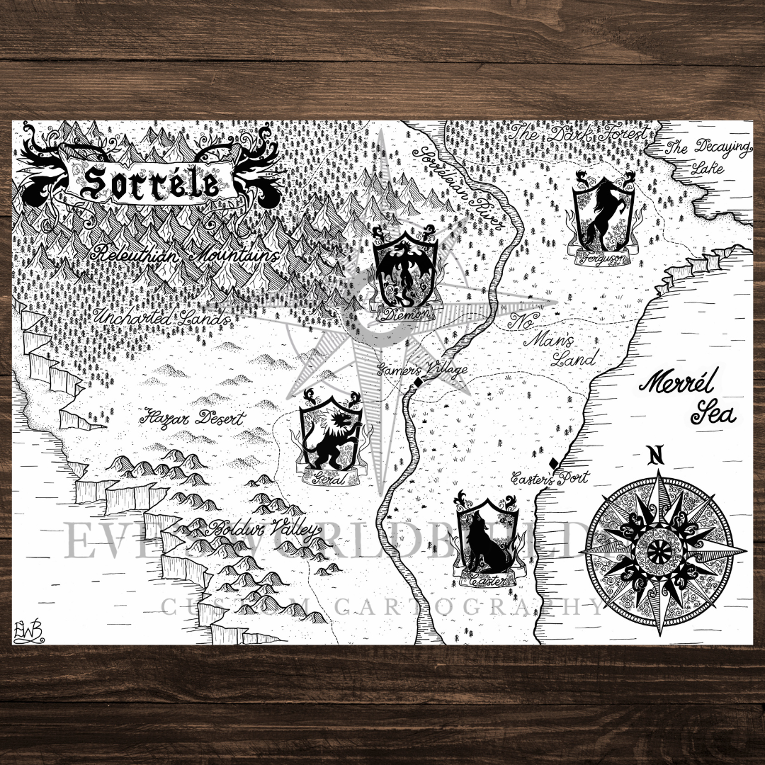 Custom Fantasy Map Commission for an Indie Author. It shows Sorrele from The Vorelian Saga.