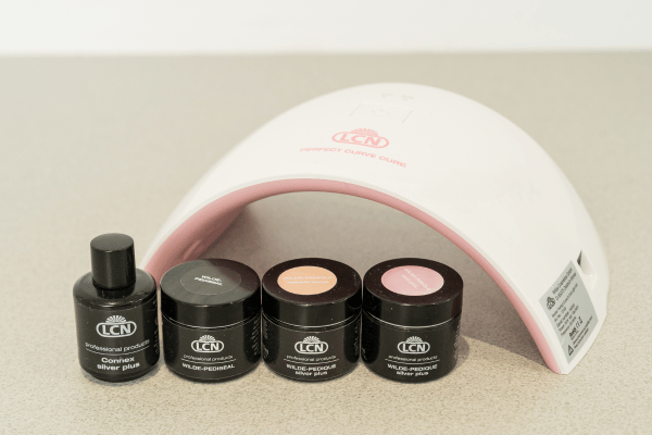 Image is of a range of LCN products used at The Beale Clinic for nail reconstruction
