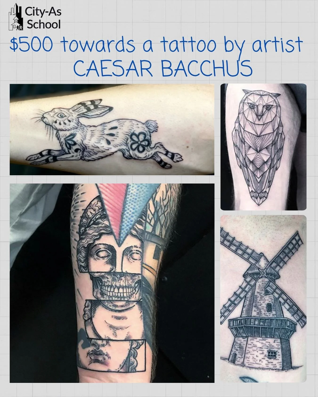 This week&rsquo;s raffle prize is amazing&mdash; A $500 gift certificate from tattoo artist @caesarbacchvs_tattoos , from @eastsideinktattoo on the LES.

Caesar is an amazing artist who specializes in fine-art, geometric, and woodcut-style tattoos.&n