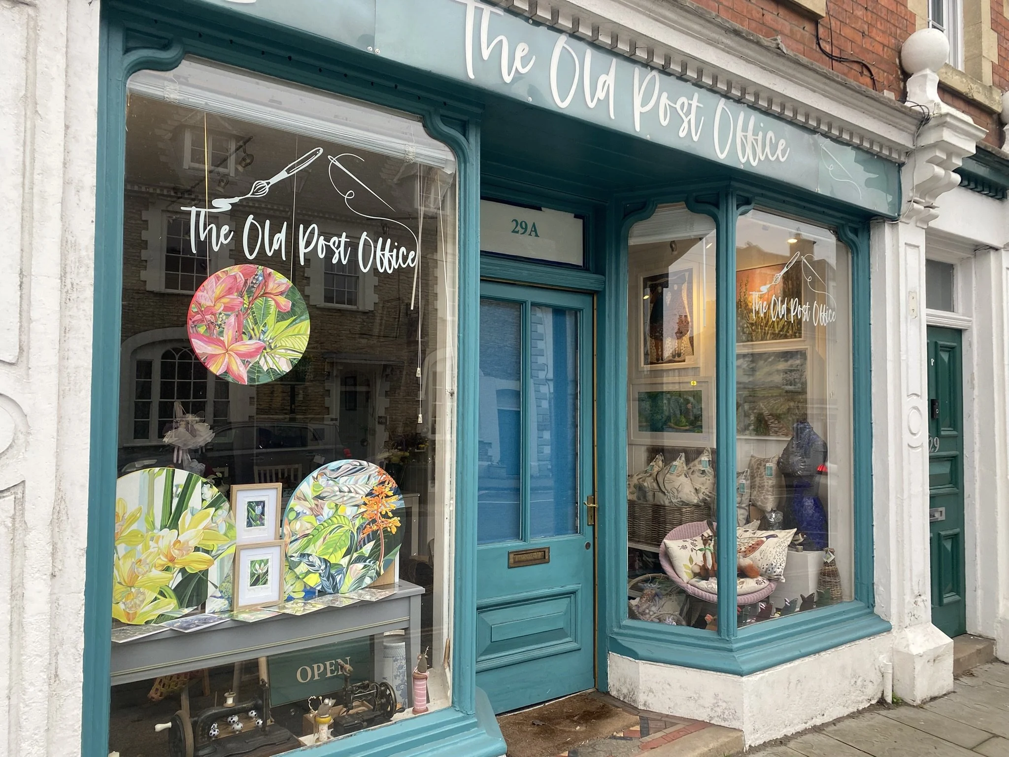 The Old Post Office Gallery, Cricklade Shop Front, showing artwork by Kat Morgan