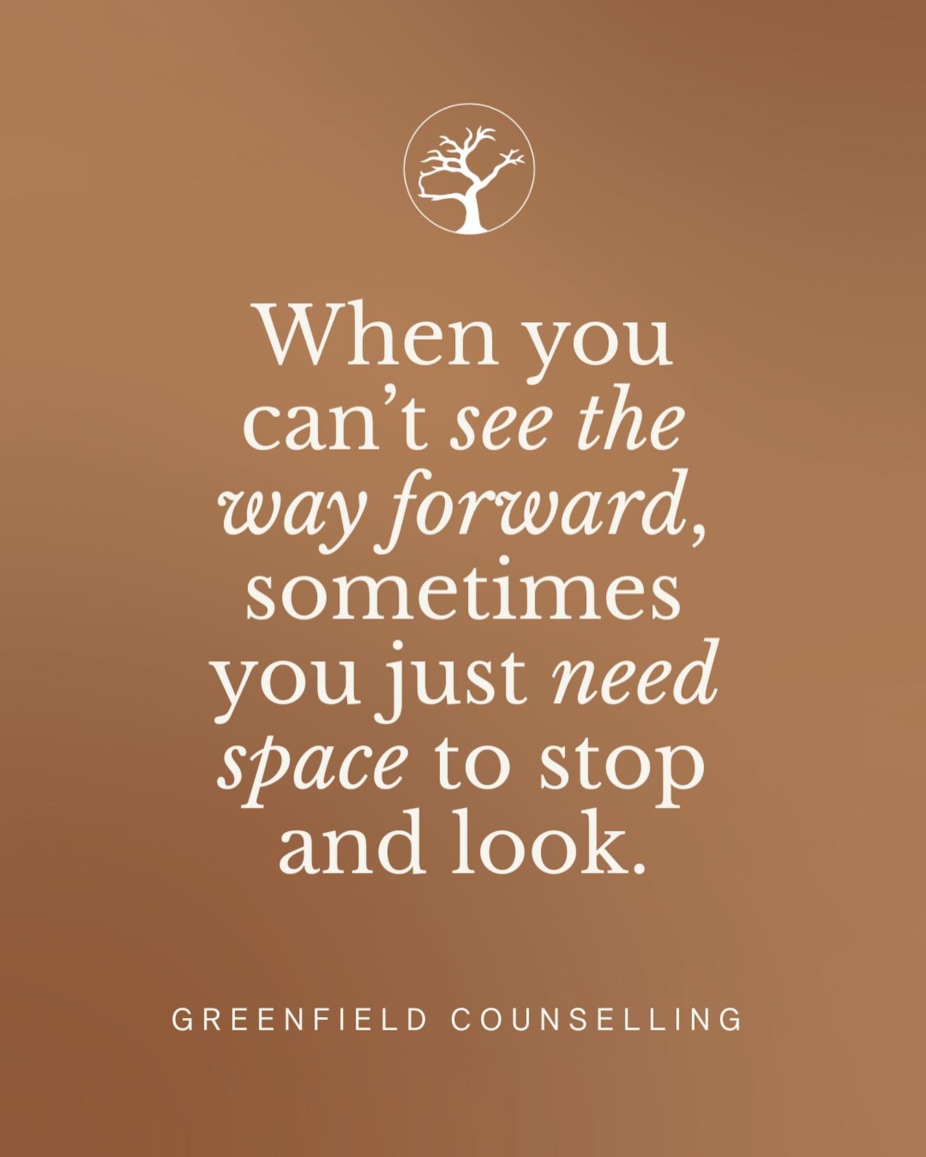 At Greenfield Counselling, therapy is a space to stop performing wellness and start reconnecting with what&rsquo;s real.

Because mental health isn&rsquo;t about perfection. It&rsquo;s about learning to live a life that feels like yours again.

It&rs