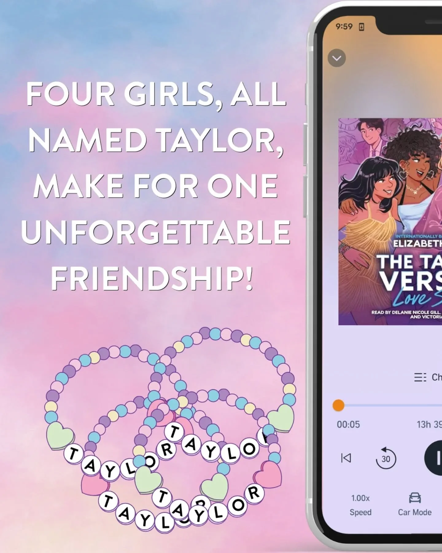 The Taylors Version: Love Stories by @elizabetheulberg 
Narrated by @delanienicolegill @ozziejacobsvo @felisha.wong @_victoria_villarreal 
Published by @scholastic 

Four girls, all named Taylor, make for one unforgettable friendship! 

Bespoke Audio