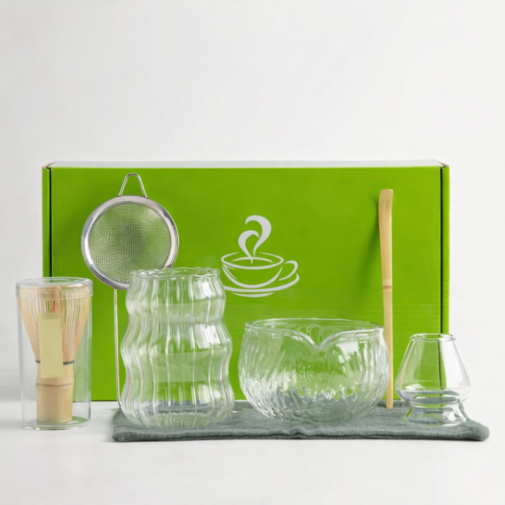 Japanese Glass Matcha Tea Set with Cup -リボングラスとガラス製品 (glass)