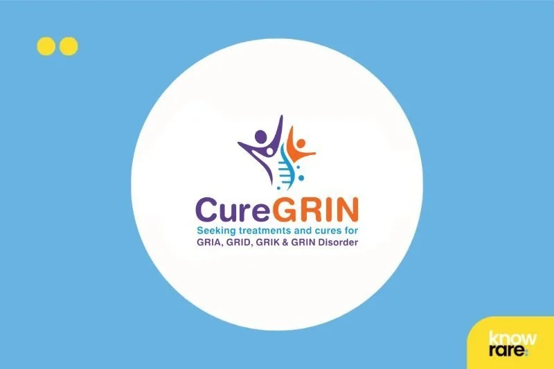 CureGrin's logo in the Organization Spotlight series, against a light blue background with the Know Rare logo