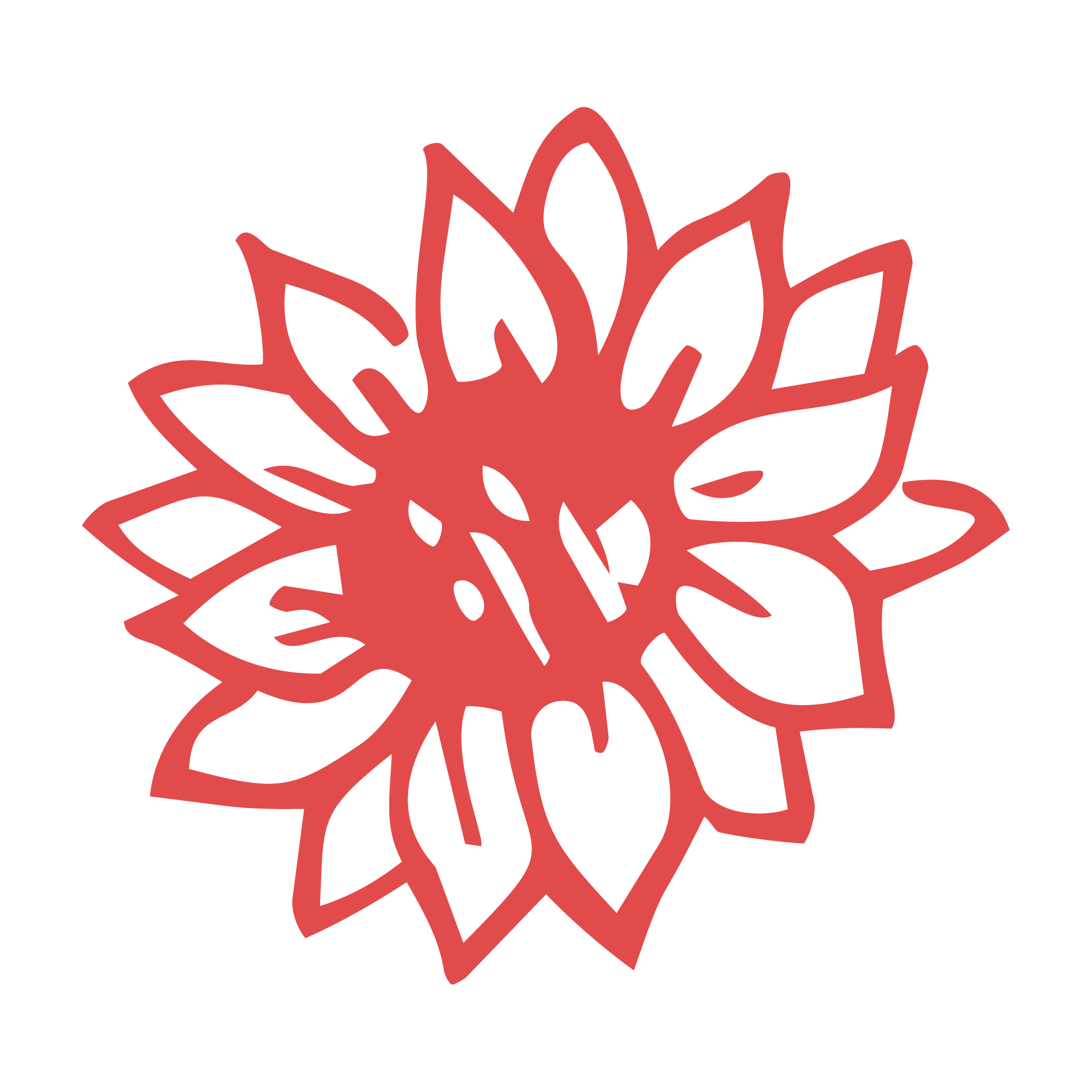 A stylized illustration of a red maple leaf.