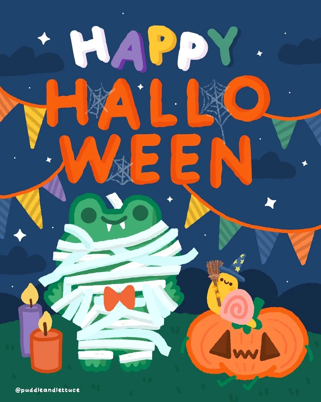 🎃 Happy Halloween from the Pond!

This year, Puddle&rsquo;s dressed up as a very serious mummy (but keeps unraveling), and Lettuce is the sweetest little witch with a hat almost bigger than her shell!

Whatever your costume is today, we hope your Ha