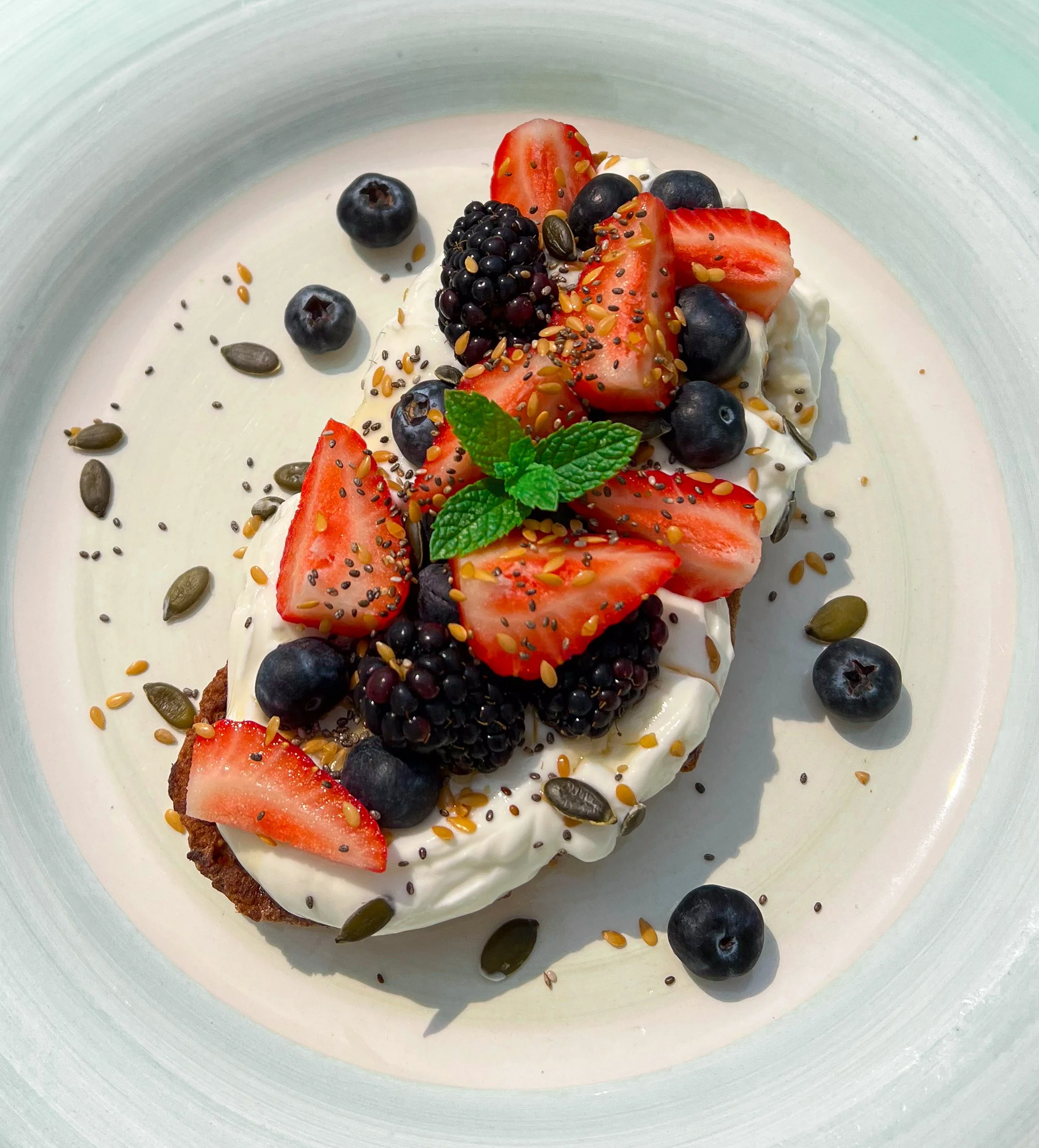 French Toast with Yogurt, Berries &amp; Flaxseeds