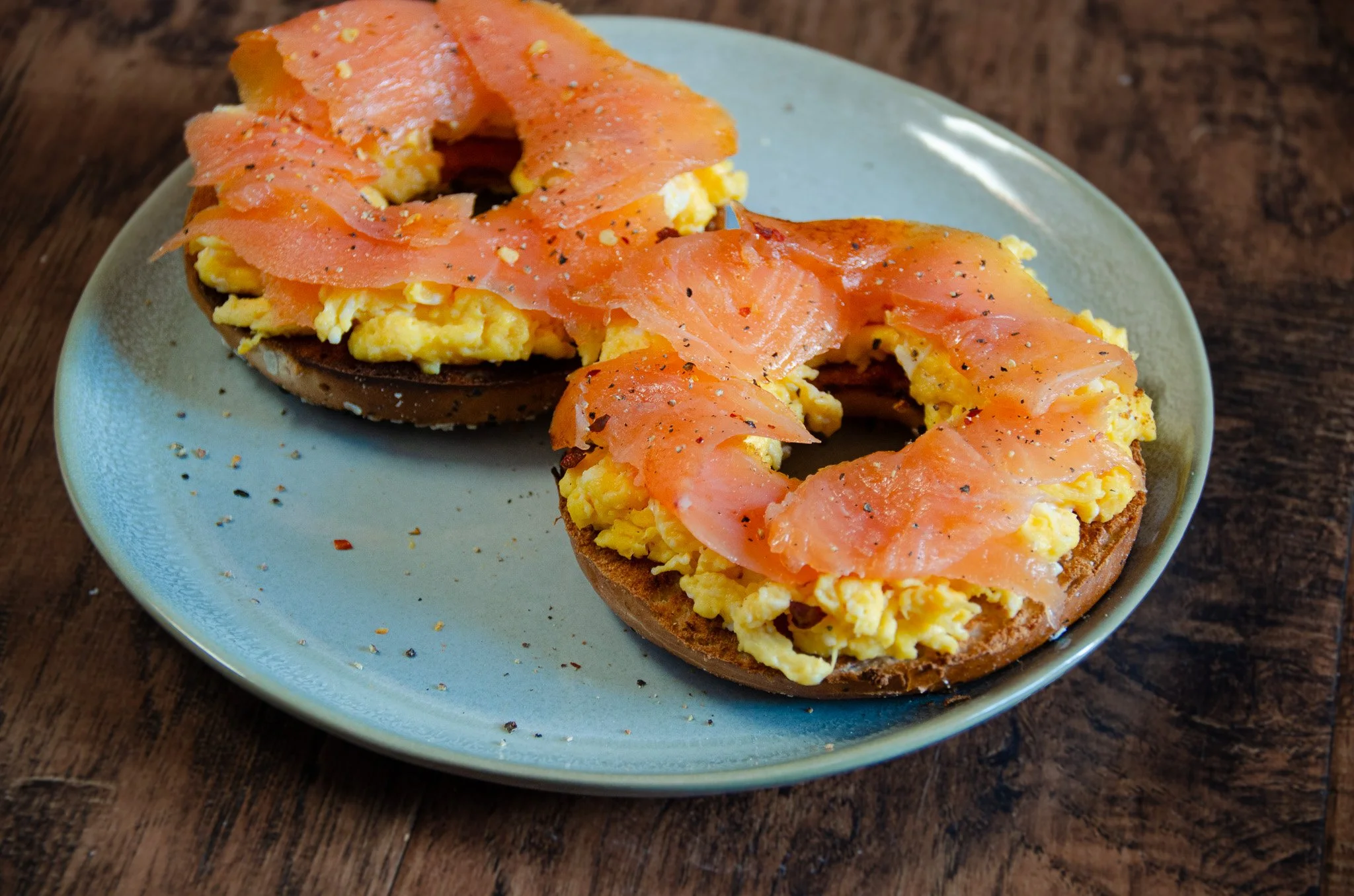 Scrambled Eggs &amp; Smoked Salmon Bagel