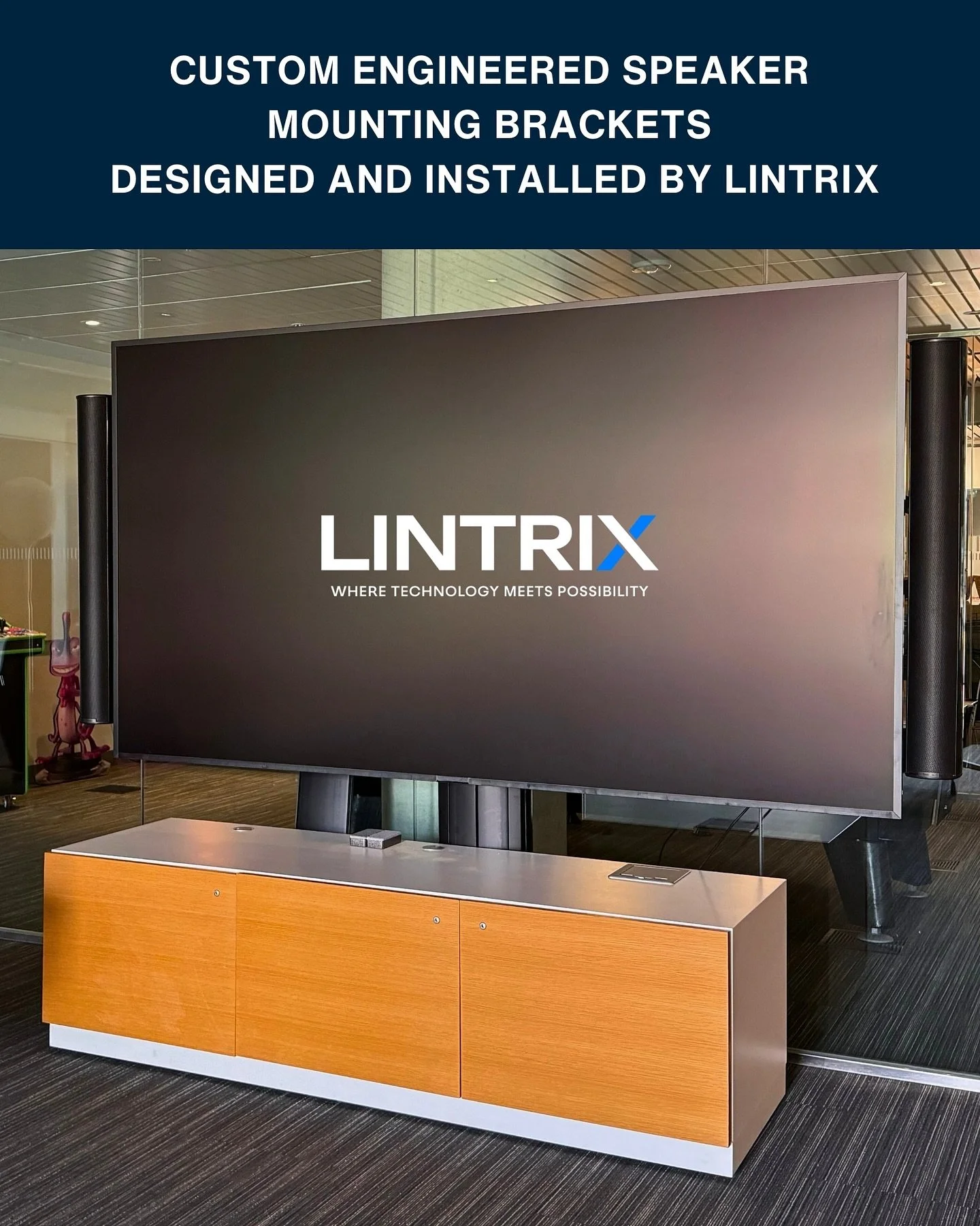 Designed, Engineered, and Installed by LINTRIX ✔️ Custom speaker mounting brackets complete with our LINTRIX icon. 

Creating custom solutions is what we&rsquo;re known for. Let&rsquo;s discuss your next project!
📞 (714)610-7990
📧 sales@lintrixcorp