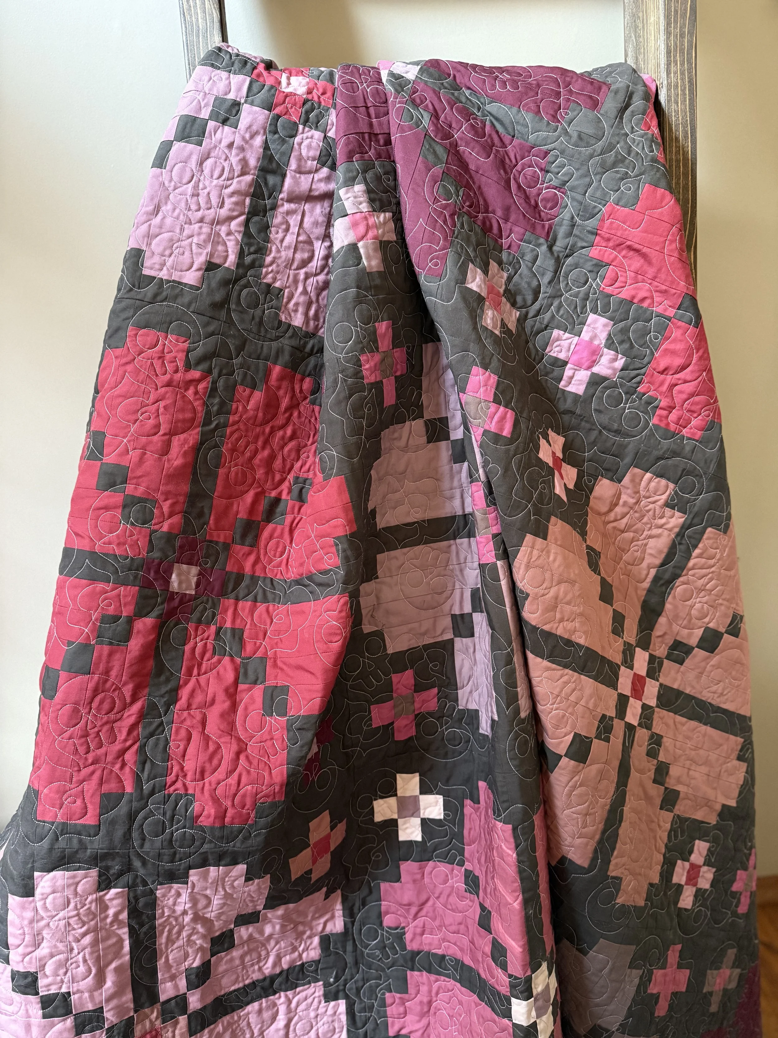 Pantograph: Rose Skulls (Melissa Kelley); Pattern: Knitted Blooms (Lo & Behold Stitchery)