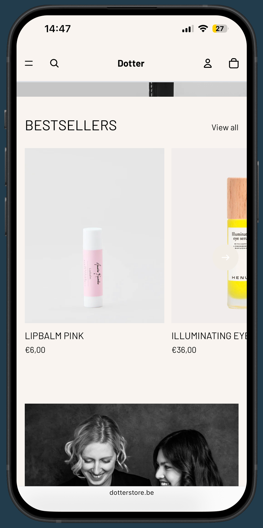 Bestselling items op de homepage van Dotter worden getoond door middel van een carrousel.