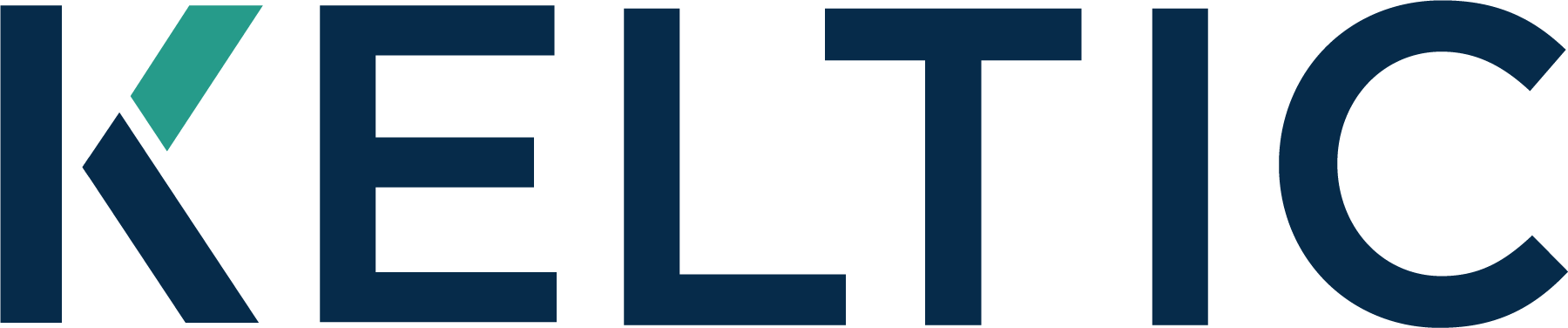 Close-up of the logo for KELITIC, with the letter 'K' in teal and the other letters in dark blue.