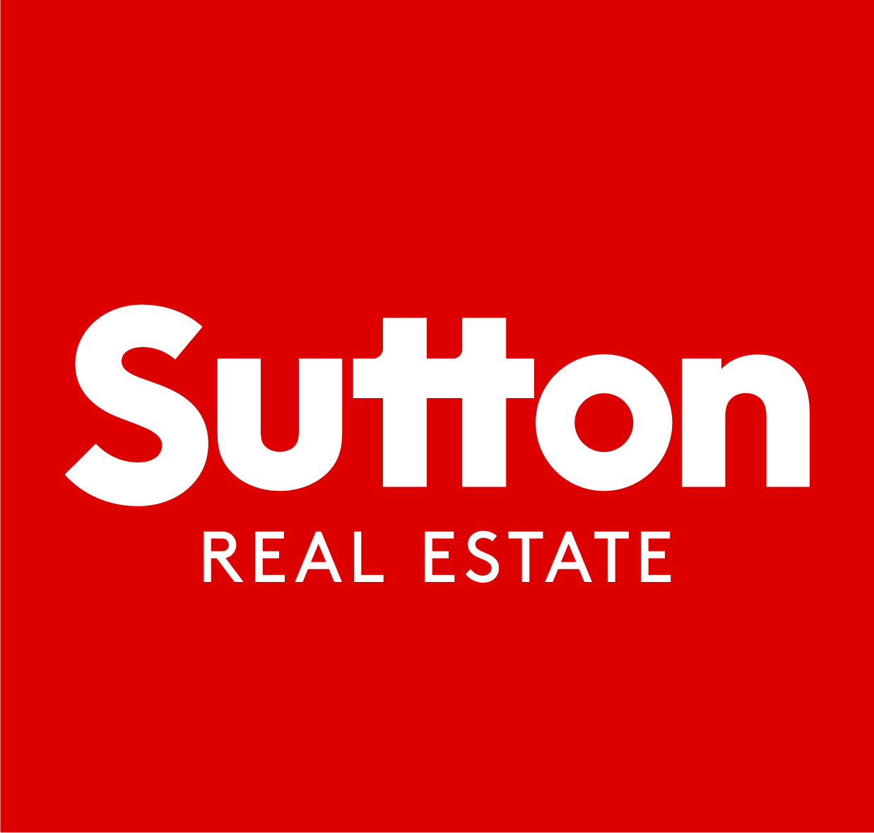 Sutton Real Estate logo with white text on a red background.