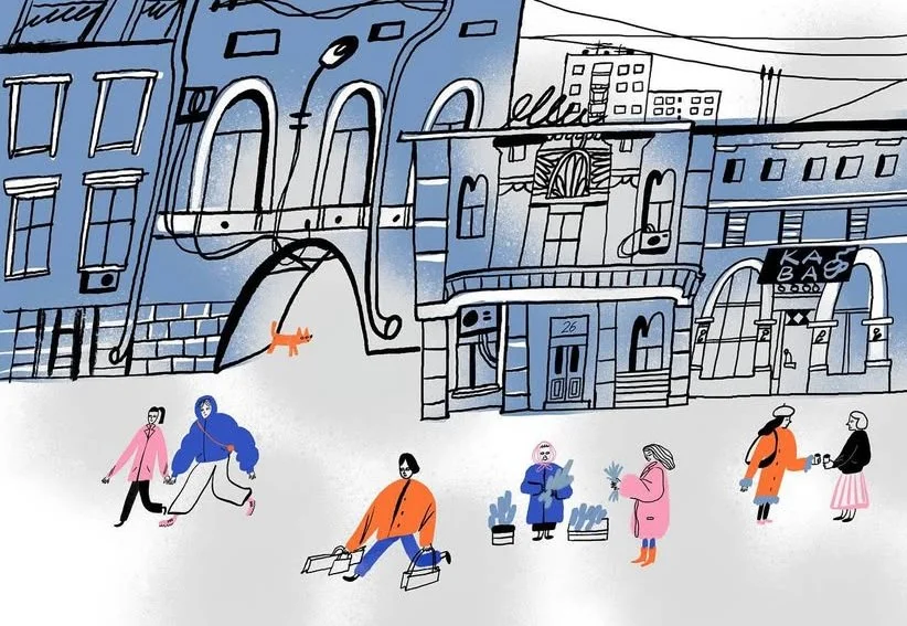 winter town illustration