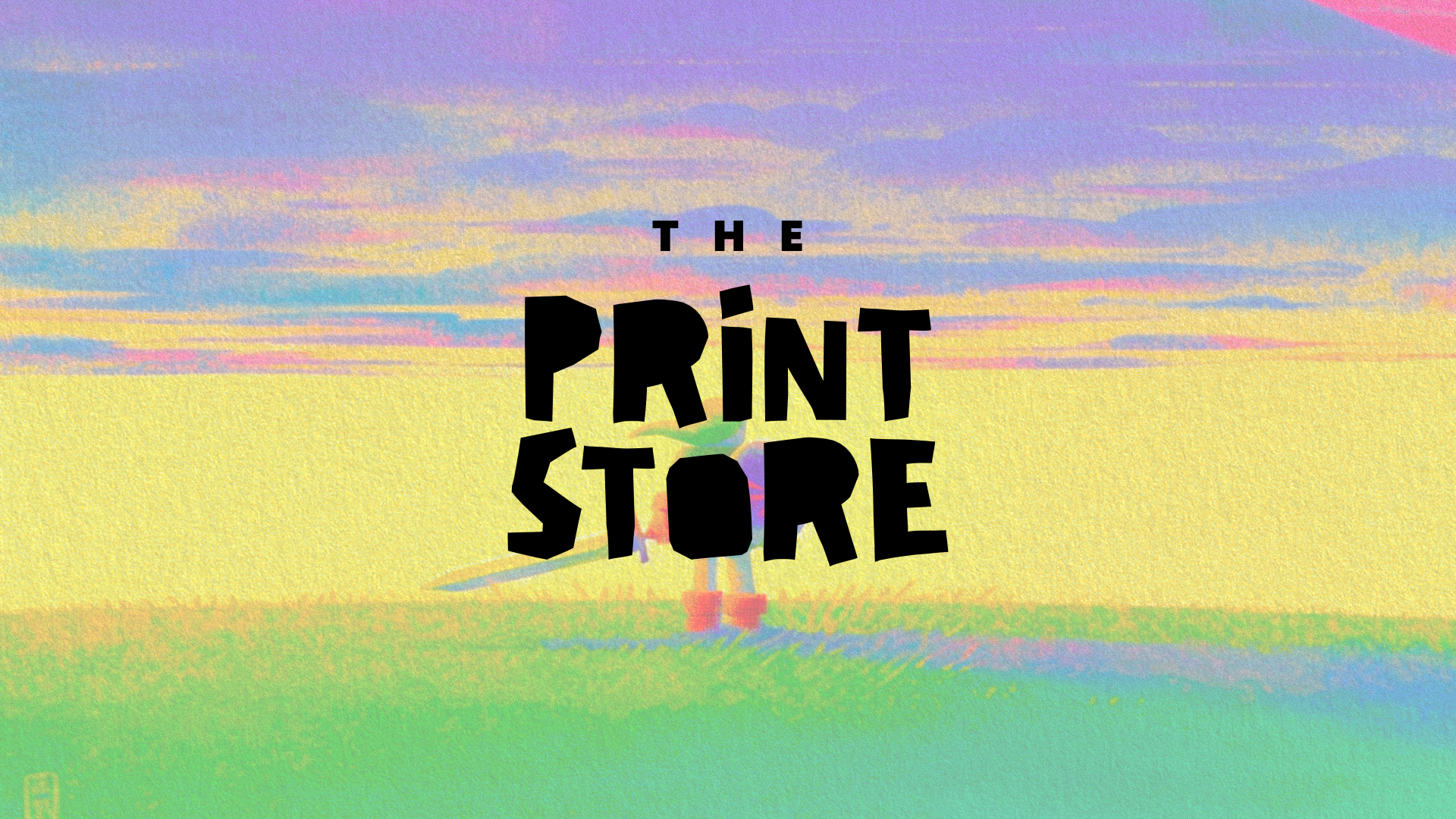 Colorful abstract background with the text 'The Print Store' in bold black letters.