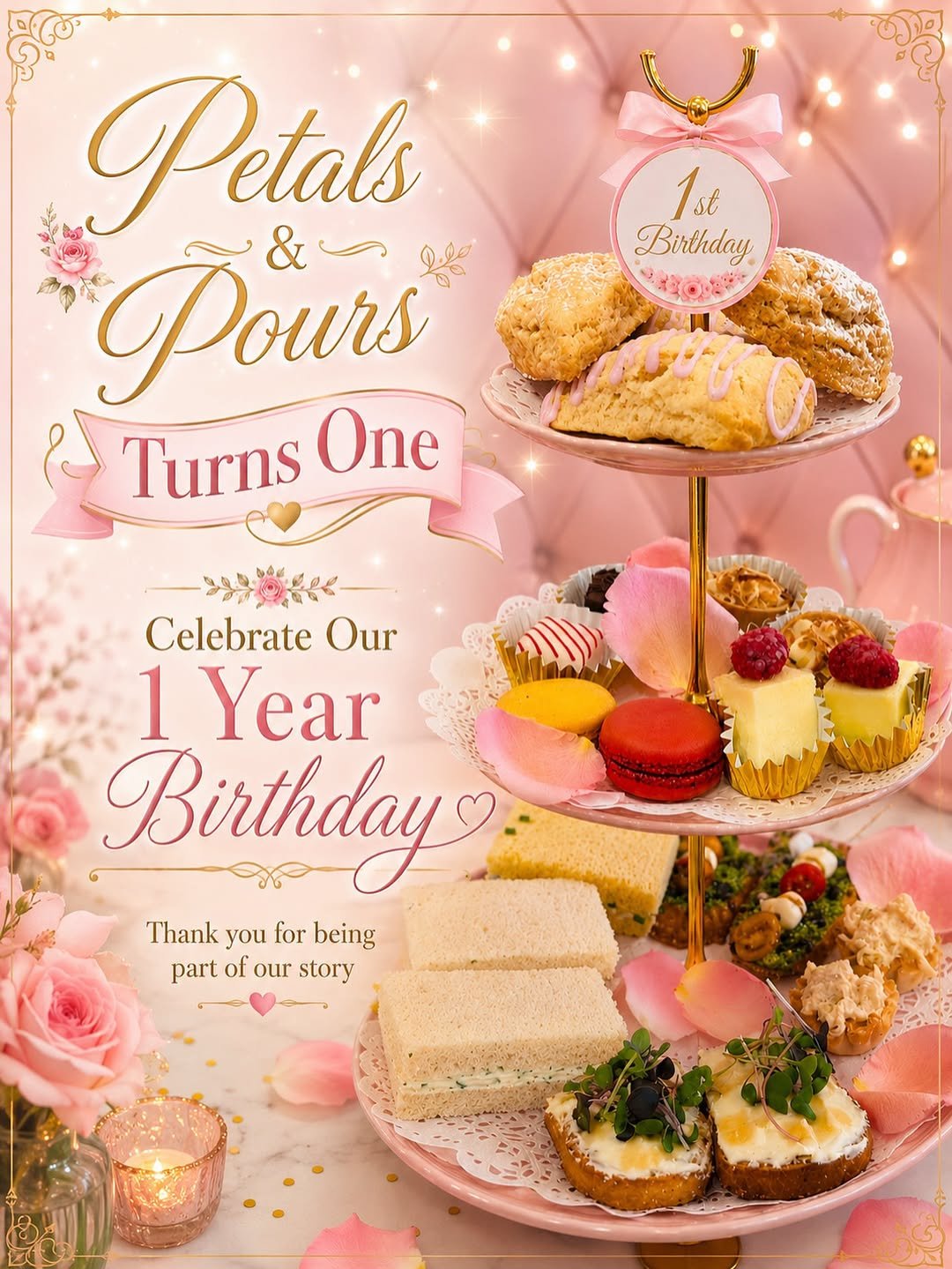 Petals &amp; Pours Turns One! A Birthday Afternoon Tea