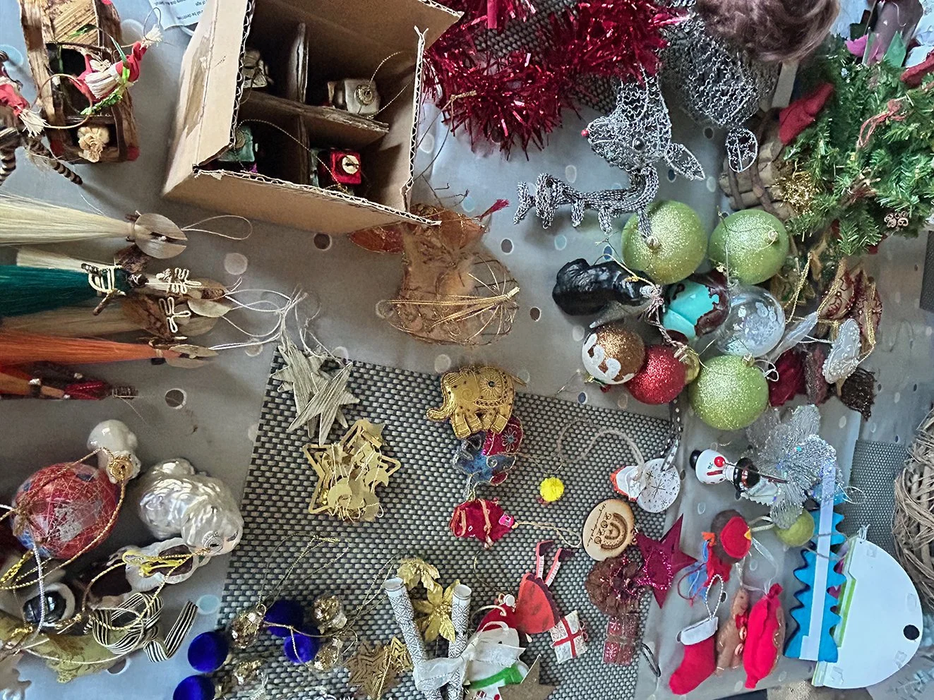 Christmas tree decorations ready to be put away