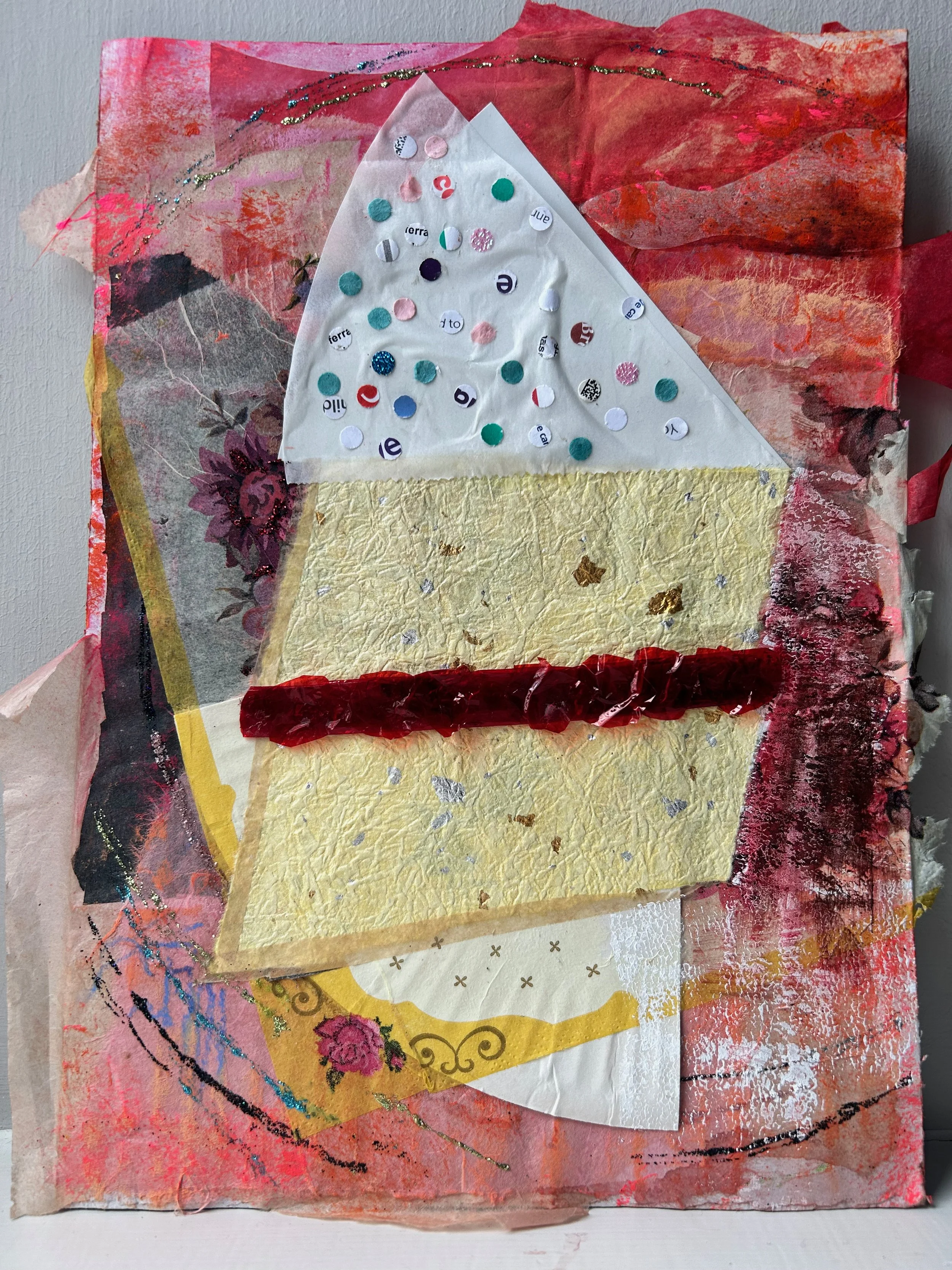 Slice of cake made of collage elements
