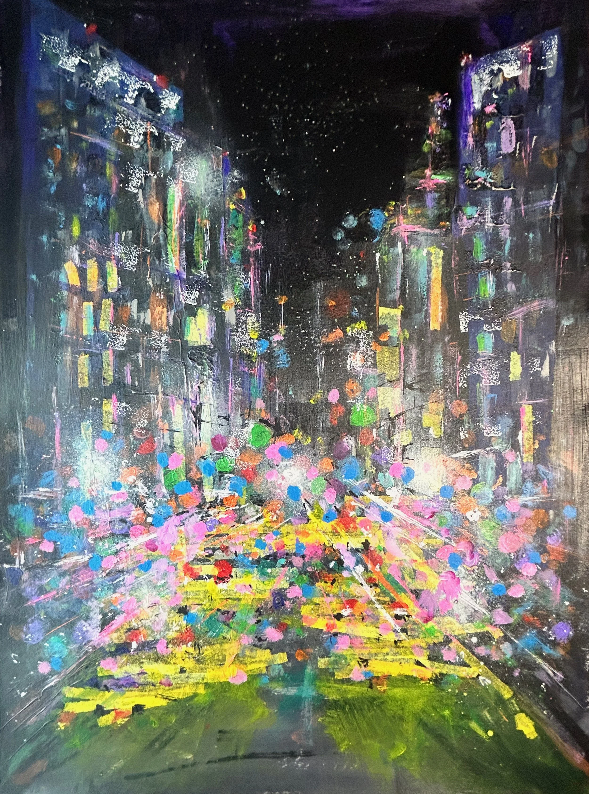 Abstract painting of a NYC-inspired scene