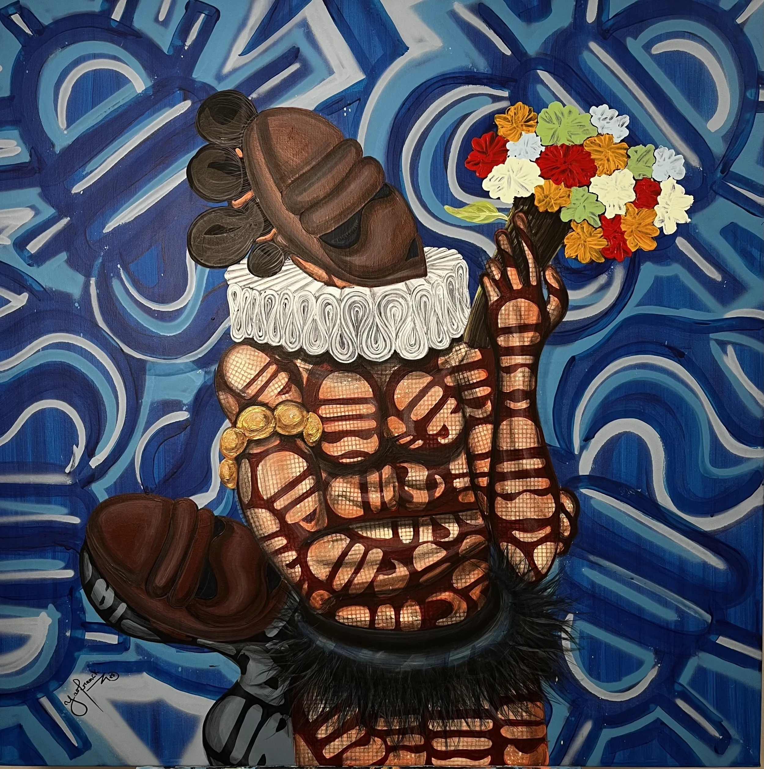 "BOUQUET DE FLEURS" - 100 X 100 cm
bombe à l’acrylique sur toile.