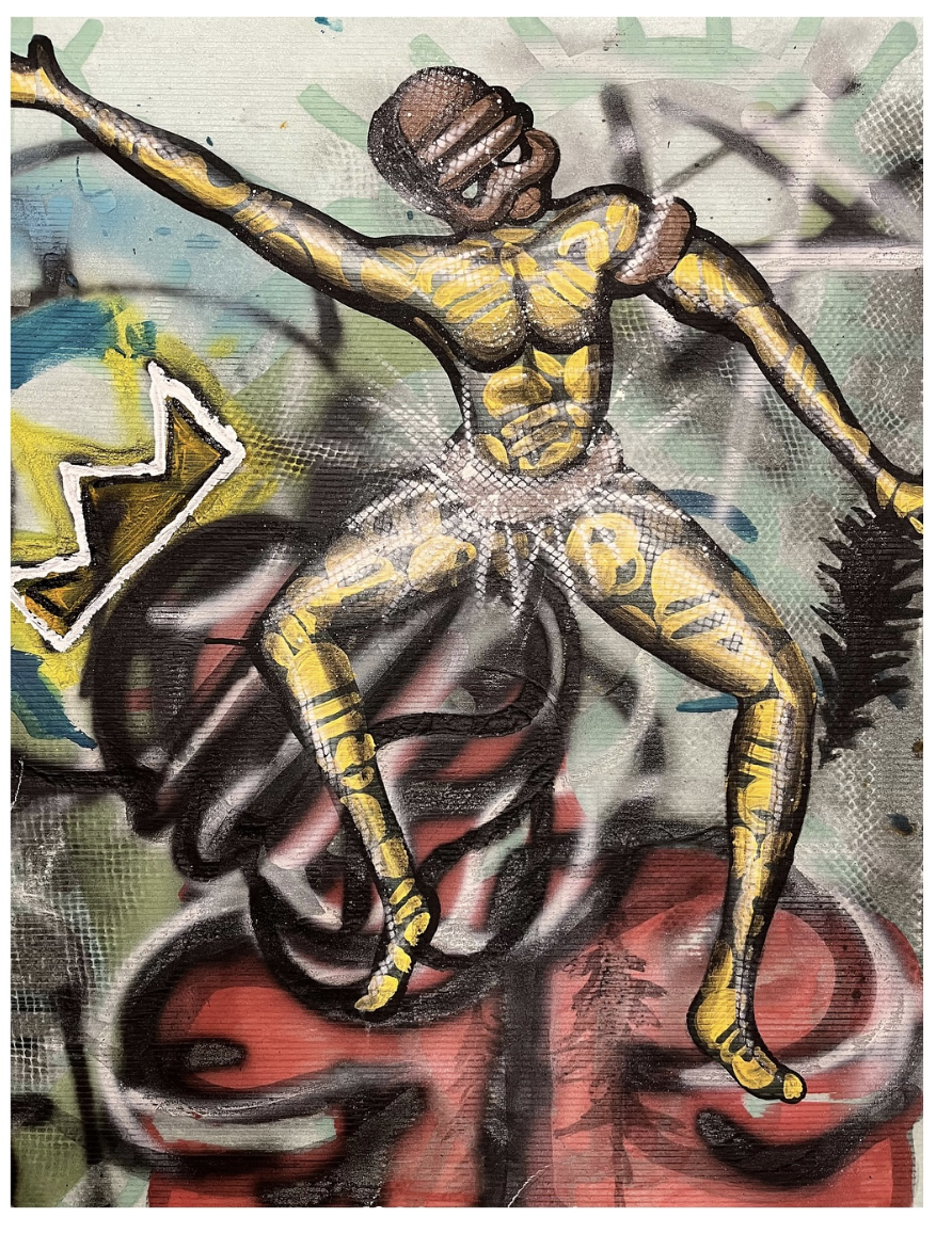 "C'ETAIT NOËL" - sous couche isolant de polyéthylène recyclé, acrylique à la bombe, 81 x 61 cm