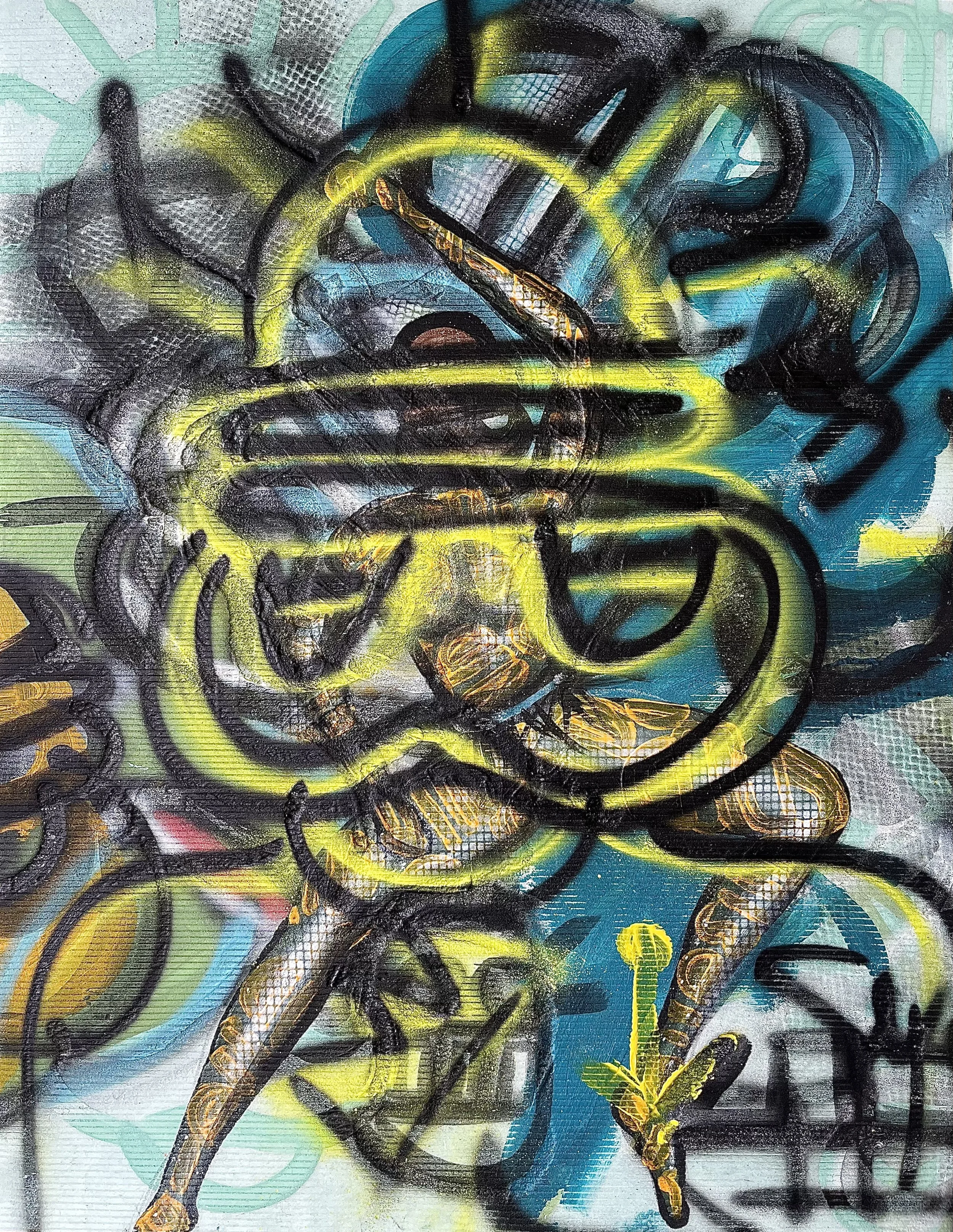 "DANSEUR TRADITIONNEL" - sous couche isolant de polyéthylène recyclé, acrylique à la bombe, 81 x 61 cm