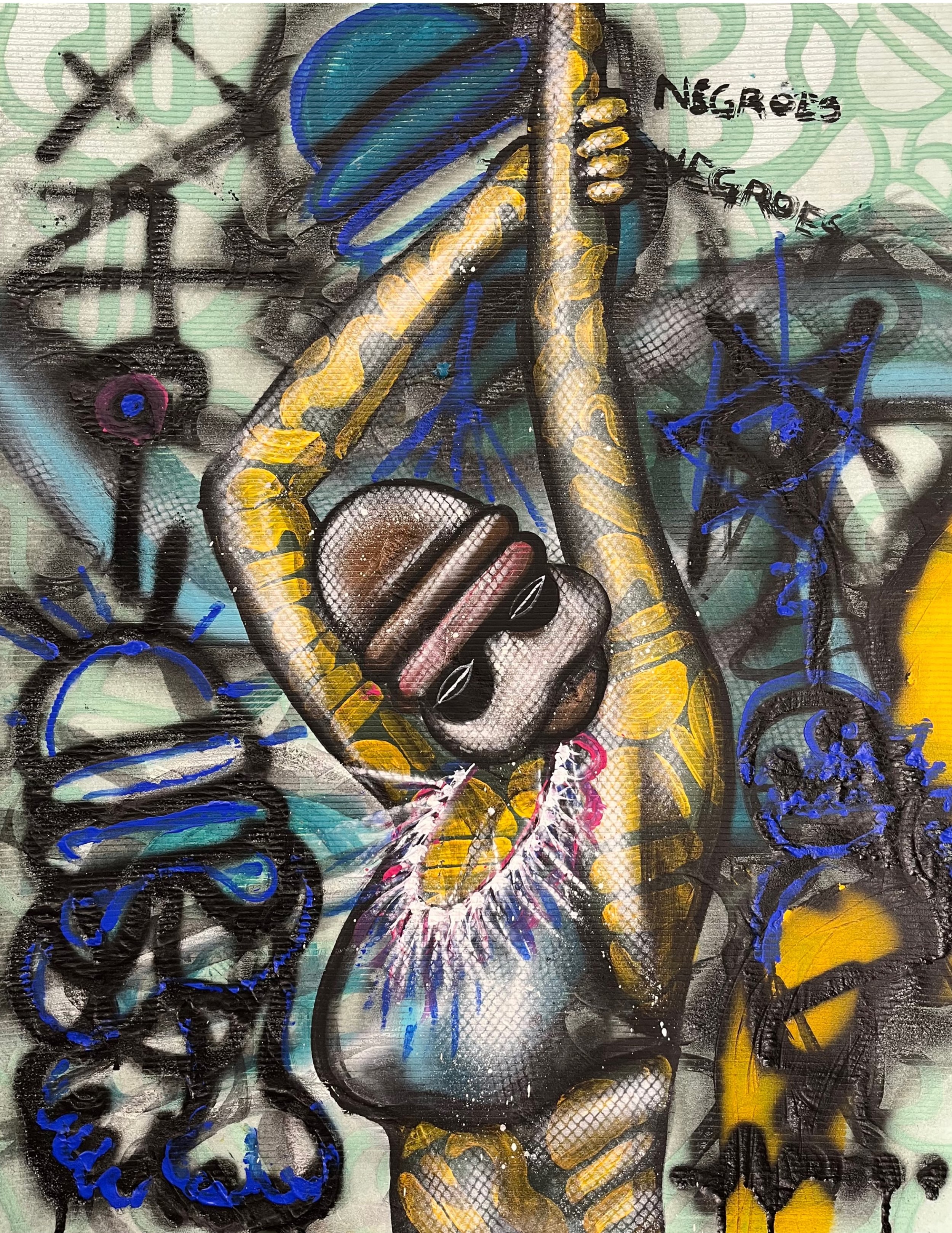 "CONTORSION" - sous couche isolant de polyéthylène recyclé, acrylique à la bombe, 81 x 61 cm