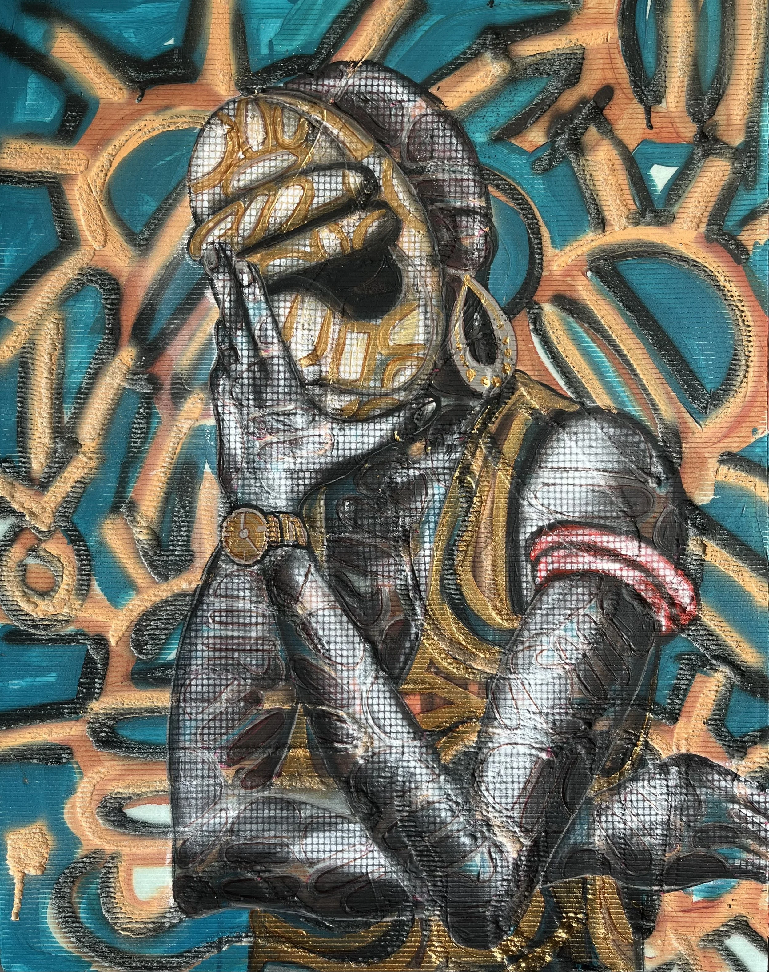 "FACE CACHEE" - sous couche isolant de polyéthylène recyclé, acrylique à la bombe, 81 x 61 cm