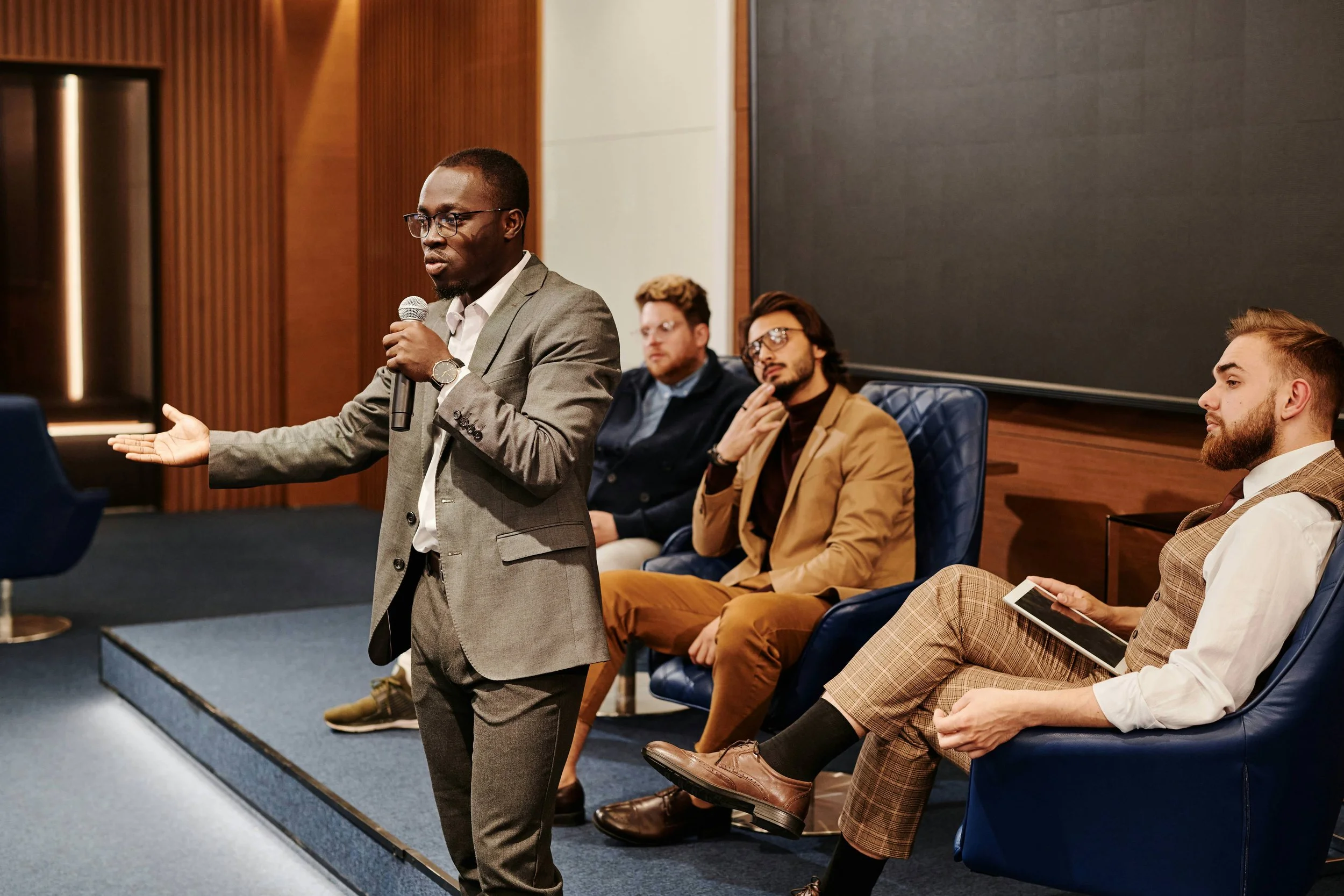 Alumni attending a networking mixer in a modern event space