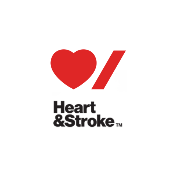 Logo with a red heart, a red slash, and the text "Heart & Stroke" A cause we support.