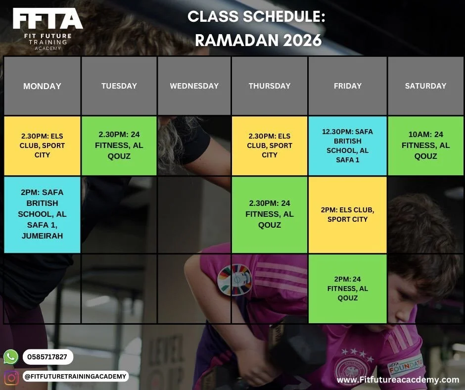 FFTA - Ramadan Schedule starting Wednesday 18th of February 2026. 

Alongside them we are also starting our new 6 week program and education curriculum. 

TRIALS OPEN THIS WEEK ONLY - DM to Apply