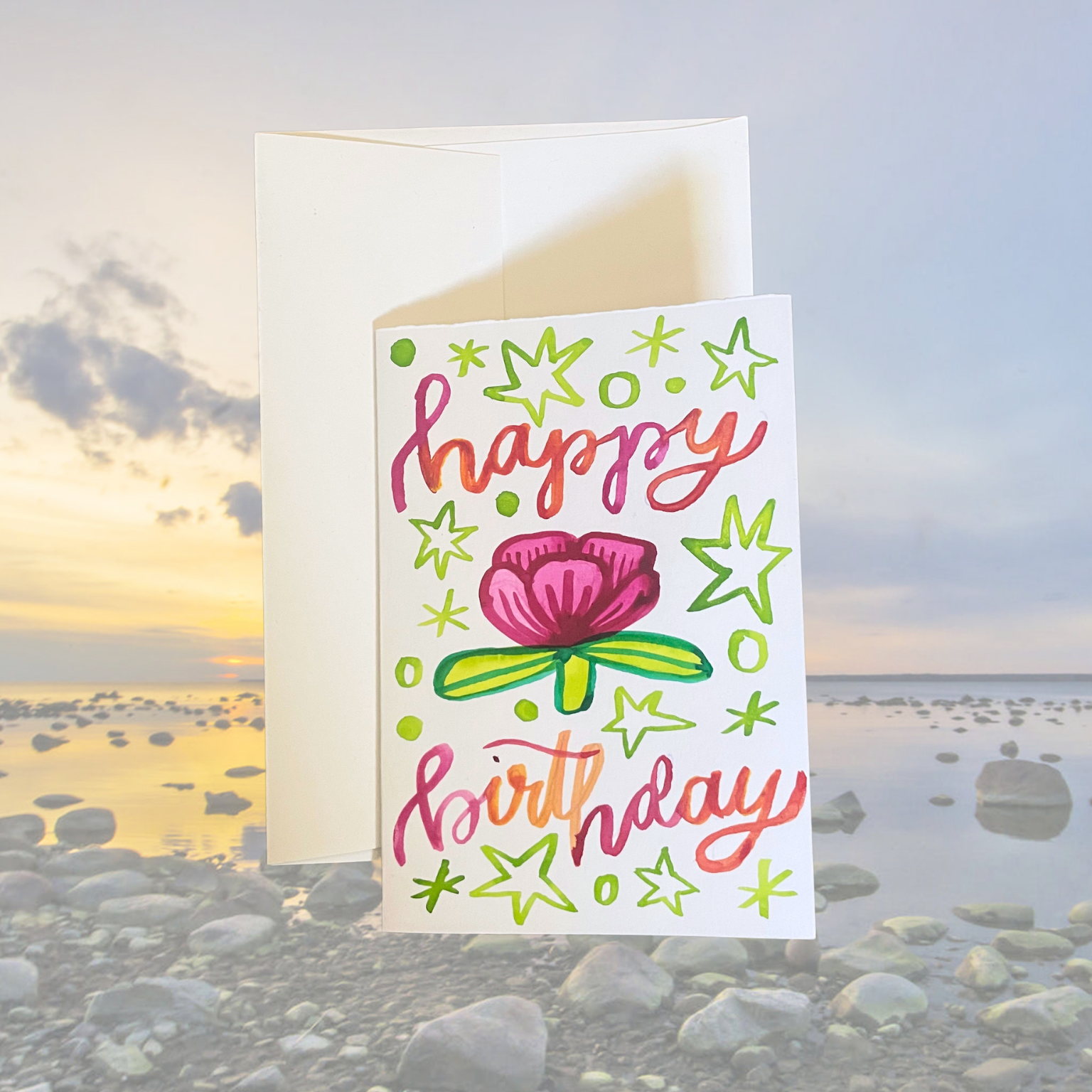 Star Confetti Flower Birthday Card