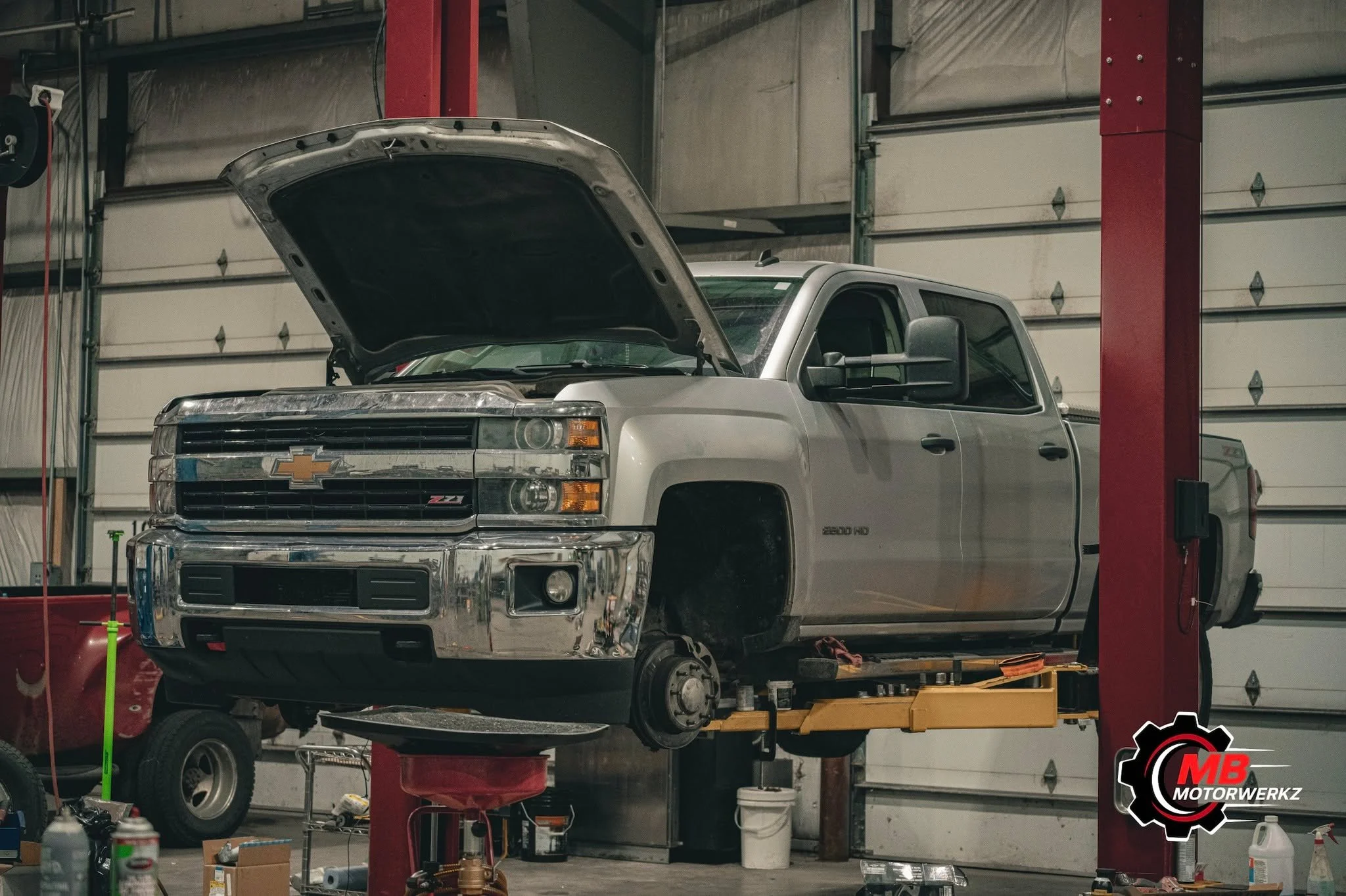 2015 Chevrolet Silverado 2500HD 6.6L Duramax in for service.
This truck came in for some front-end issues and general maintenance. We replaced the idler arm, pitman arm, tie rods, upper and lower ball joints, front brake pads and completed a full fro