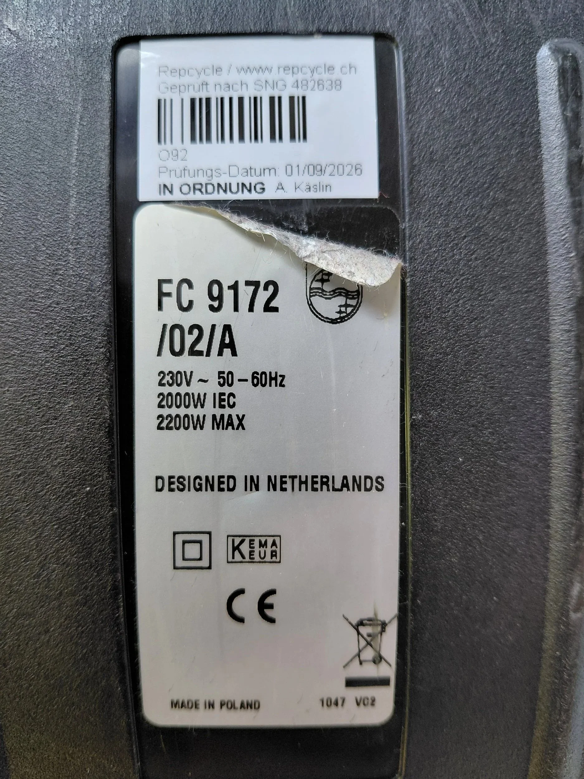 Philips FC9172 Typenschild