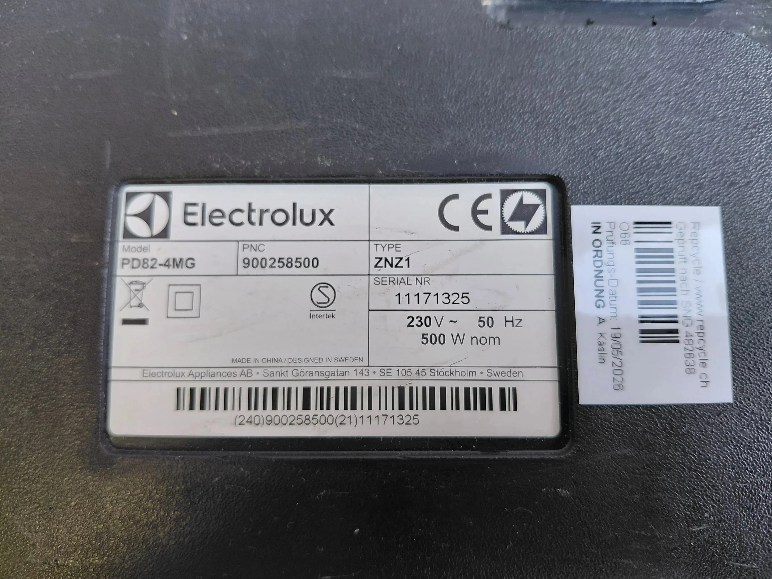 Electrolux Pure D8.2 Typenschild