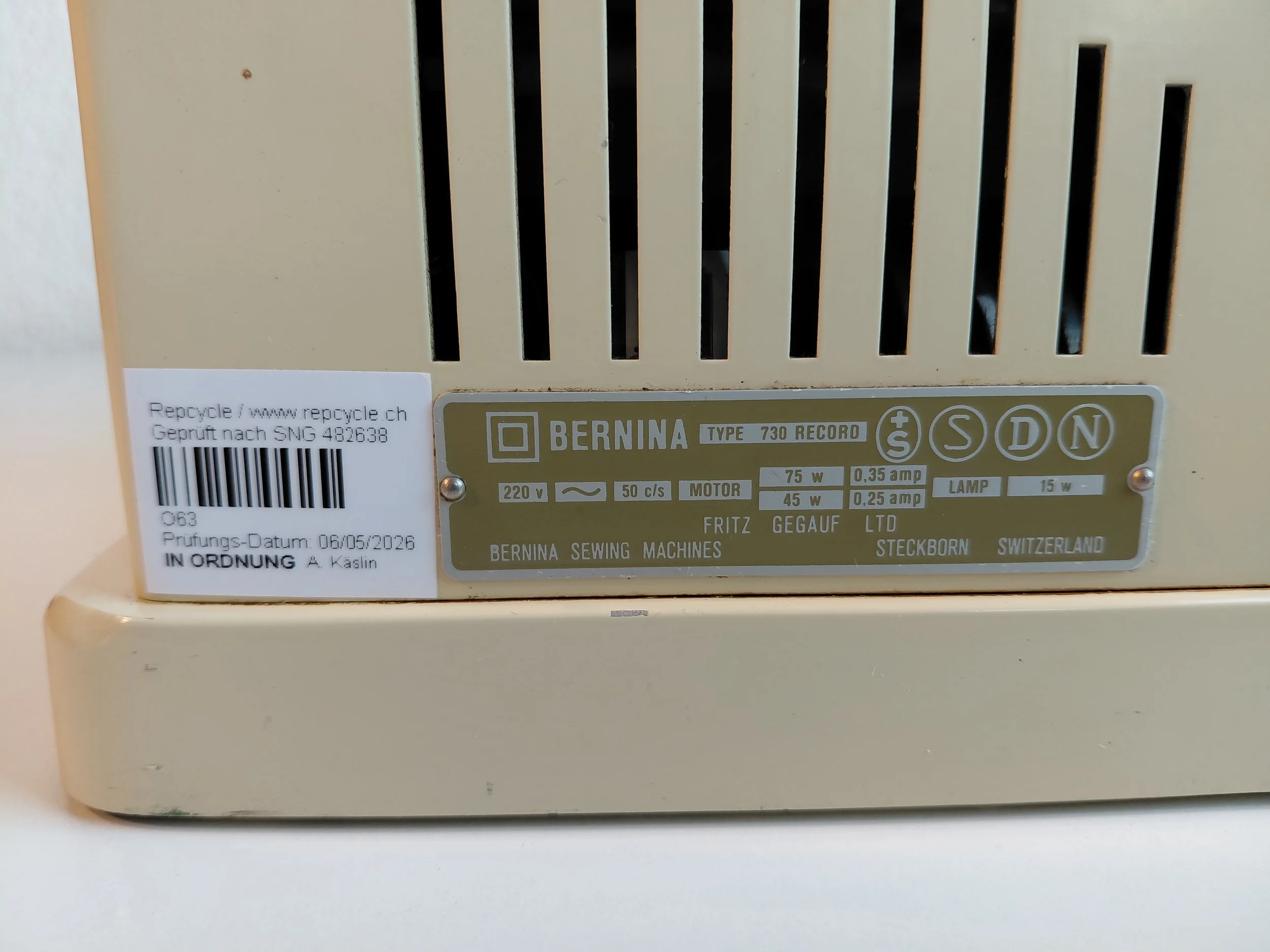 Bernina 730 Record Typenschild