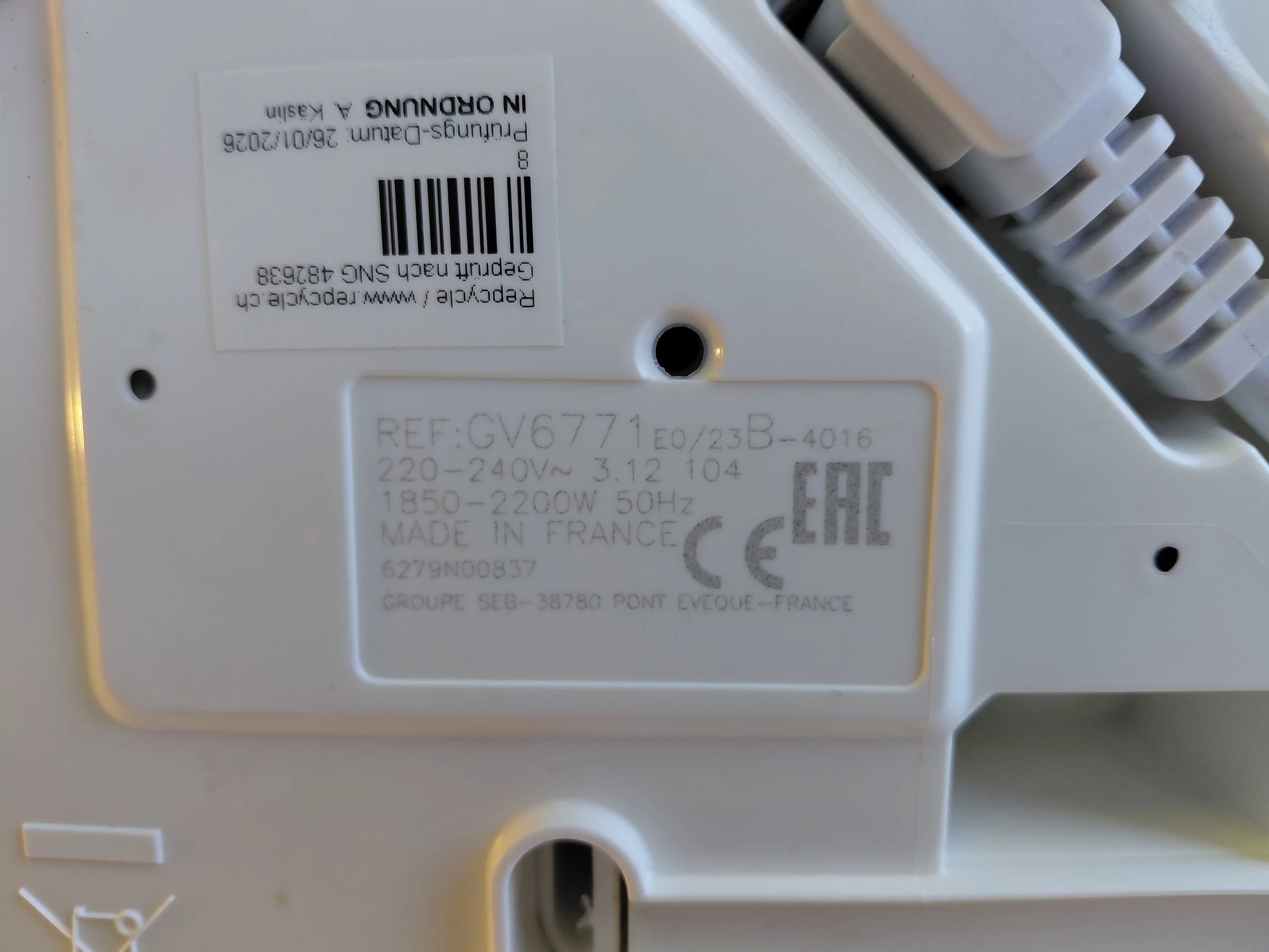 Tefal Effectis Typenschild