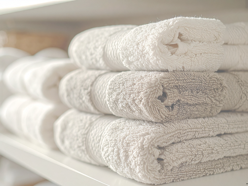 organized towels on a shelf