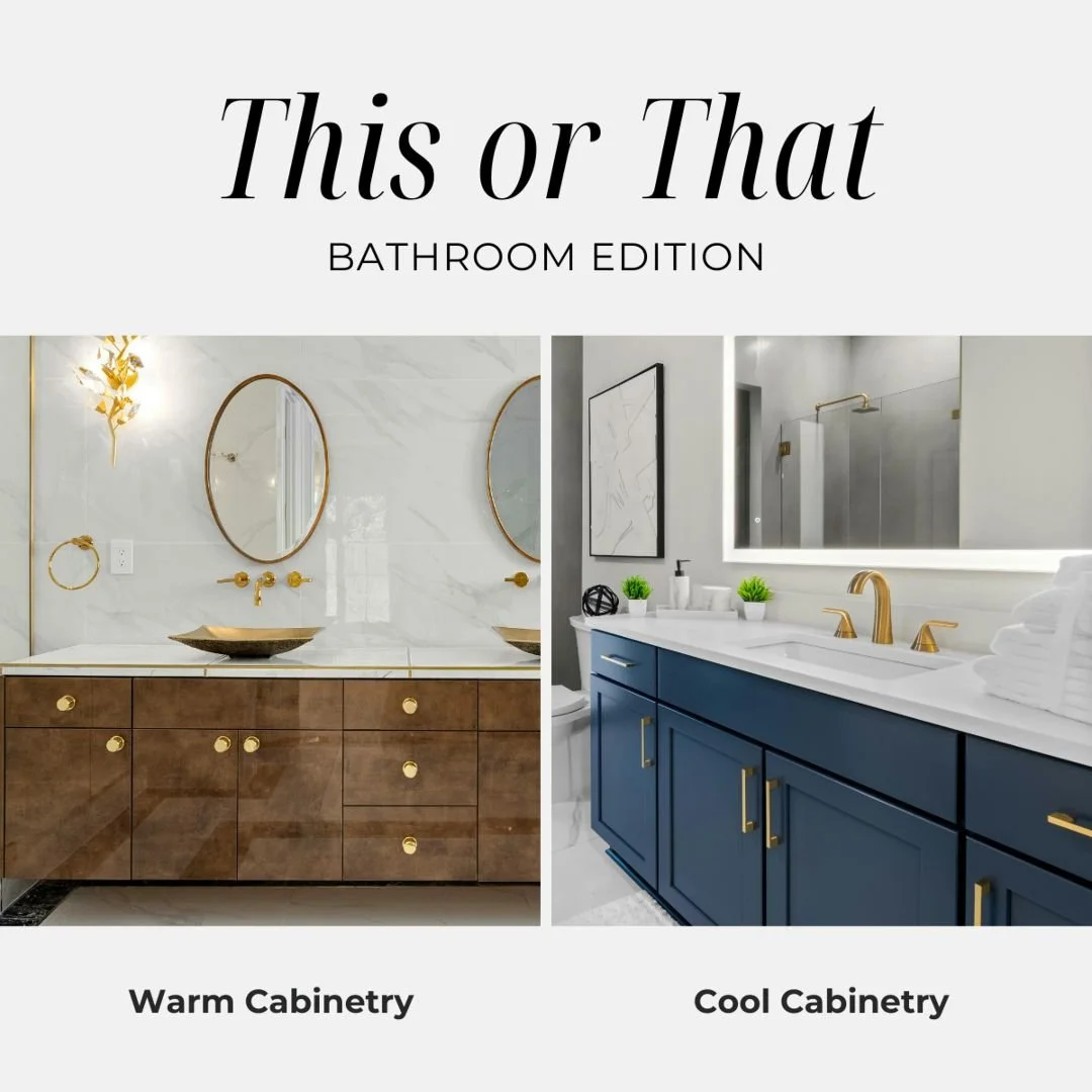 When it comes to creating a modern, spa-like space &mdash; which style speaks to you?

🔥 Warm Cabinetry: rich wood finishes for a clean, natural vibe
❄️ Cool Cabinetry: sleek hues that add depth and elegance

Drop your pick below! Are you Team 
