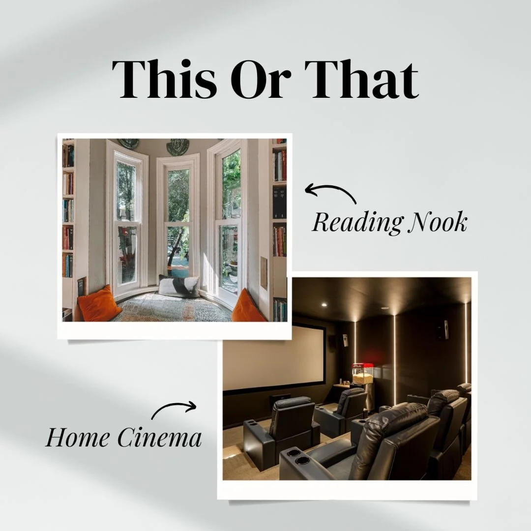 Book nook or home cinema? 📚🎬

Is your ideal night spent in a comfy chair with a good book&mdash;or stretched out on the couch with surround sound and a movie marathon? Both create the ultimate at-home escape, just in very different ways.

Which