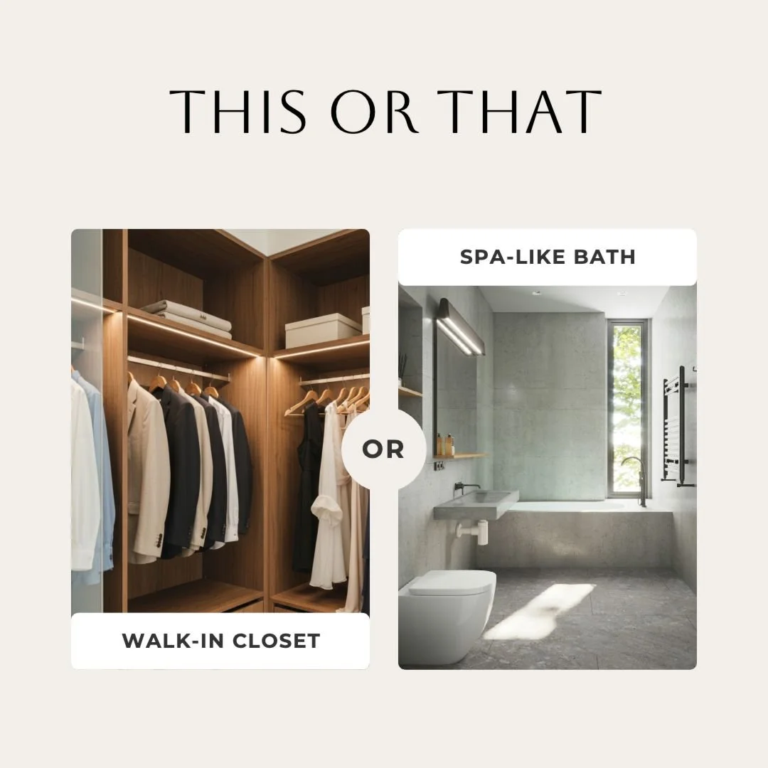 When it comes to dreaming big, what tops your list? The luxury of a huge walk-in closet with room for every piece of your wardrobe, or the ultimate relaxation of a spa bath, where every soak feels like a retreat? Share which one you&rsquo;d choose an