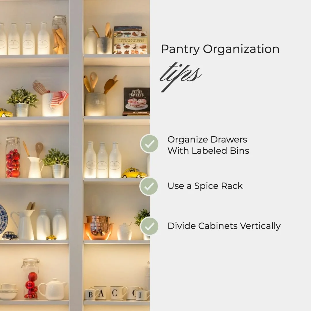 Ready to whip your pantry into shape? Here are some tips to transform that kitchen chaos into a well-organized dream:

✔️ Organize with labeled bins for easy access.
✔️ Use a spice rack to keep all those ingredients at your fingertips.
✔️ Divide 