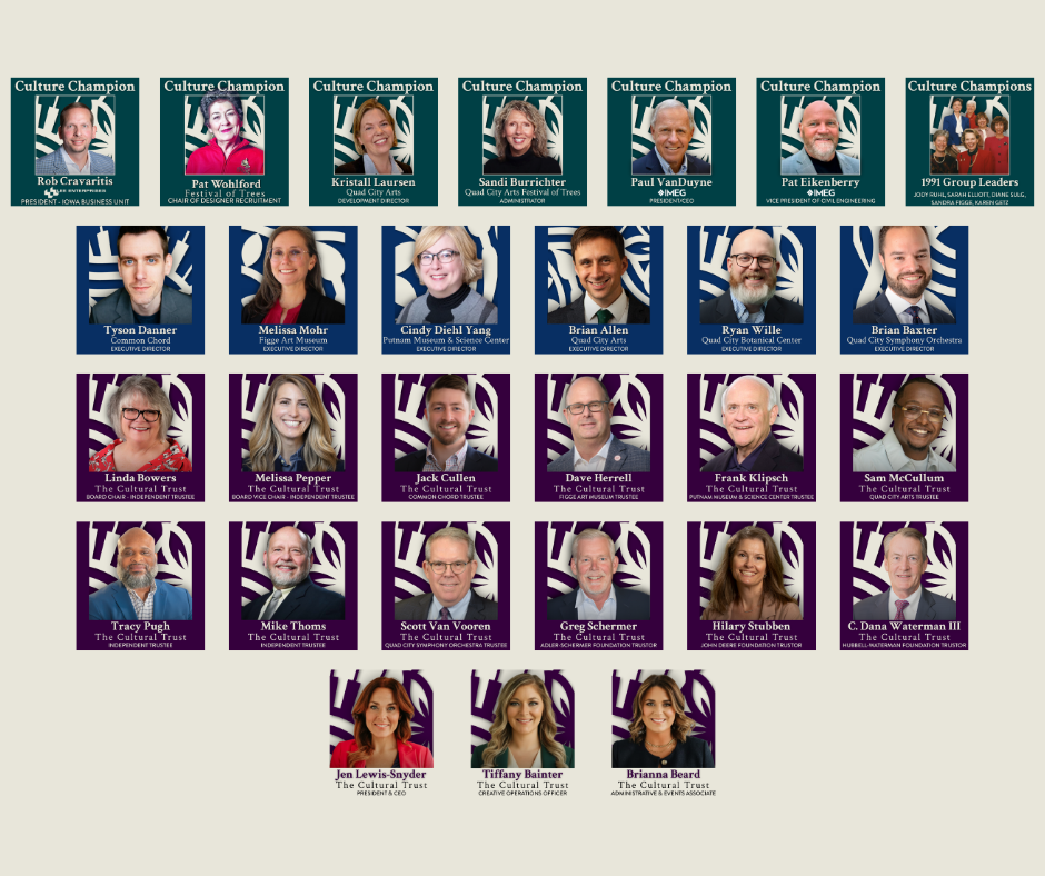 headshots of Culture Champions, The Cultural Trust Legacy Partner Executive Directors and the board members of the Cultural Trust