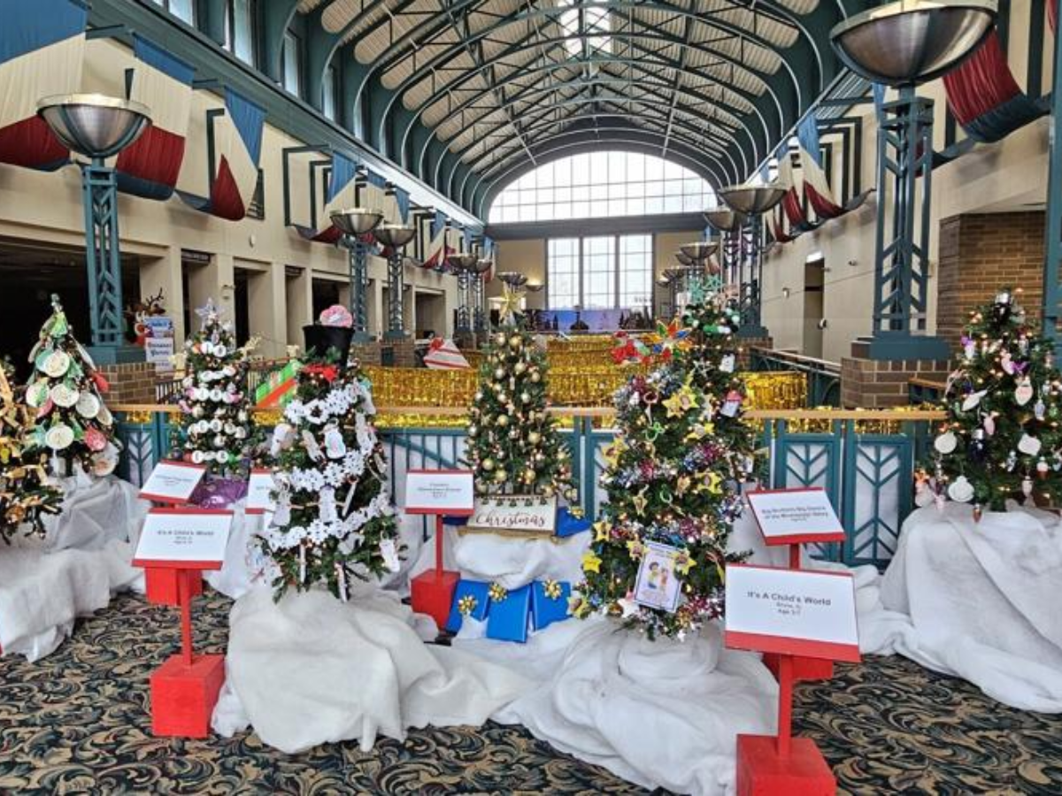 Davenport RiverCenter decorated with Christmas Trees for Festival of Trees