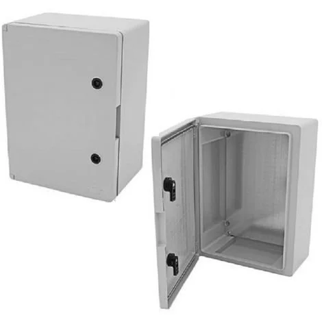 White electrical enclosure box with front and open view