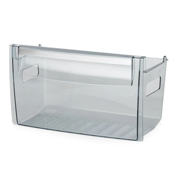 Empty transparent refrigerator door bin or drawer