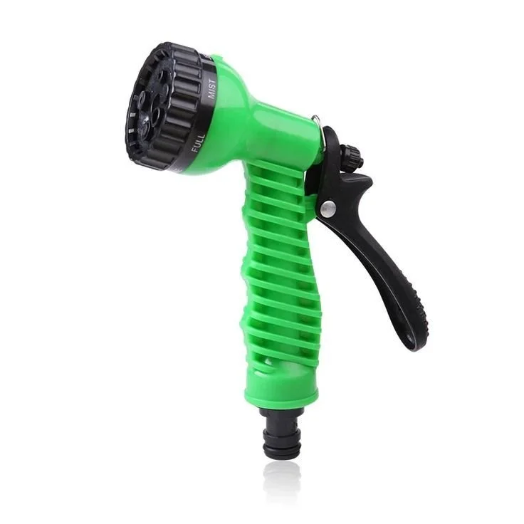 Green and black garden spray nozzle with adjustable spray settings