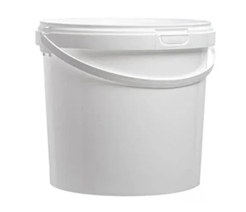 A white plastic bucket with a handle and a lid