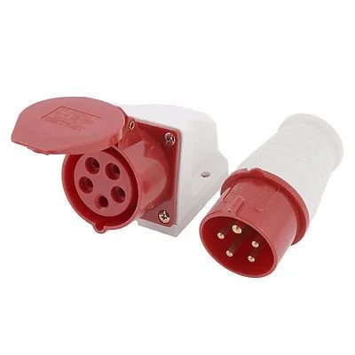 Industrial power outlet splitter with a protective cover and a 3-prong connector.
